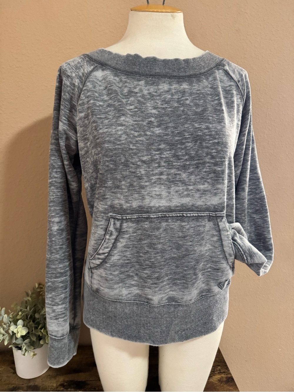 Roxy Washed Gray Crewneck Pullover Sweater